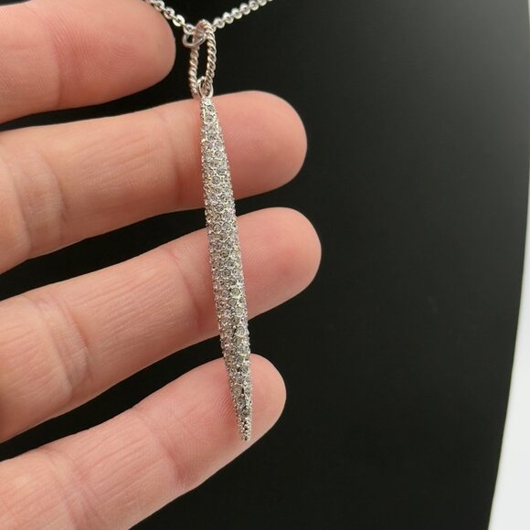 TCS Touchstone Crystal Bar Pendant Necklace Clear Silver Tone Elongated 34" - Picture 6 of 12